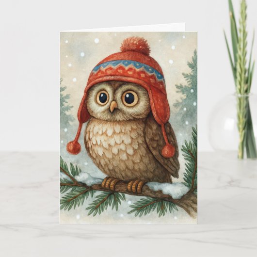 Christmas Owl with Winter Hat Kaart (Voorkant)
