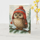 Christmas Owl with Winter Hat Kaart (Gele Bloem)