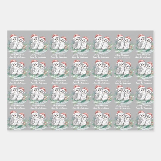 Christmas Owl Wrapping Paper Flat Sheet Set of 3 (Voorkant 3)