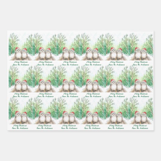 Christmas Owl Wrapping Paper Flat Sheet Set of 3 (Voorkant 3)