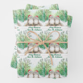 Christmas Owl Wrapping Paper Flat Sheet Set of 3 (In situ)