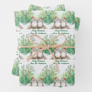 Christmas Owl Wrapping Paper Flat Sheet Set of 3