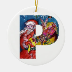 CHRISTMAS P BRIEF / SANTA MET GIFTS MONOGRAM KERAMISCH ORNAMENT