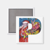 CHRISTMAS P BRIEF / SANTA MET GIFTS MONOGRAM MAGNEET (Voorkant / Achterkant)
