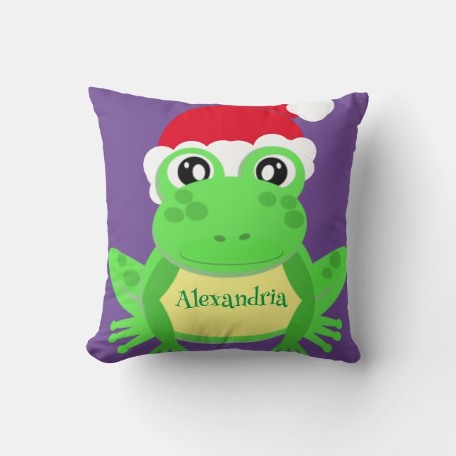 Christmas Paarse Frog Santa Hat Novelty Funny Kussen (Voorkant)