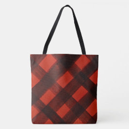 Christmas Painted Red Black Plaid Tartan Holiday Tote Bag