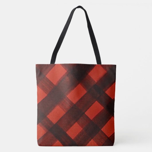 Christmas Painted Red Black Plaid Tartan Holiday Tote Bag (Voorkant)