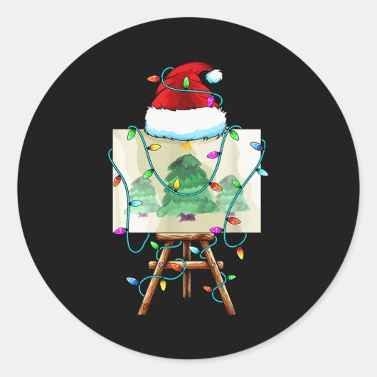 Christmas Painter Design _ Santa Xmas Paint Artist Ronde Sticker (Voorkant)