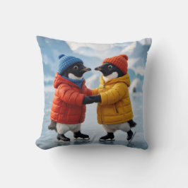 Christmas Pair of Penguins Ice Skating  Kussen