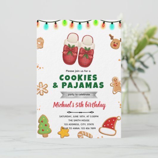 Christmas pajama and cookie decorating invitation kaart (Staand voorkant)