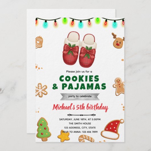 Christmas pajama and cookie decorating invitation kaart (Voorkant / Achterkant)