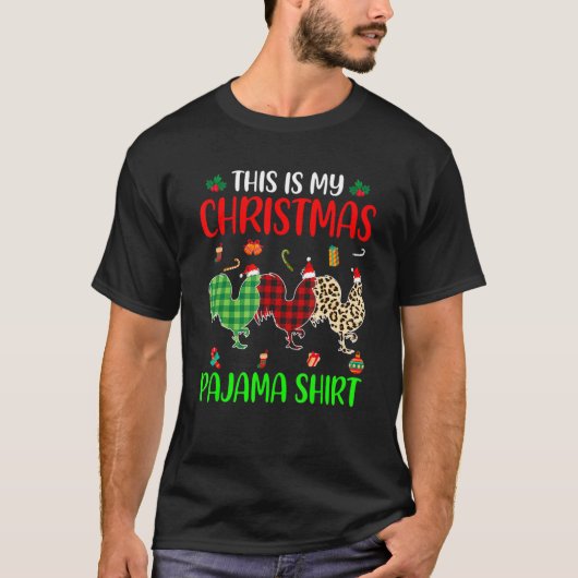 Christmas Pajama Chicken  Animals Xmas Tree Lights T-shirt (Voorkant)