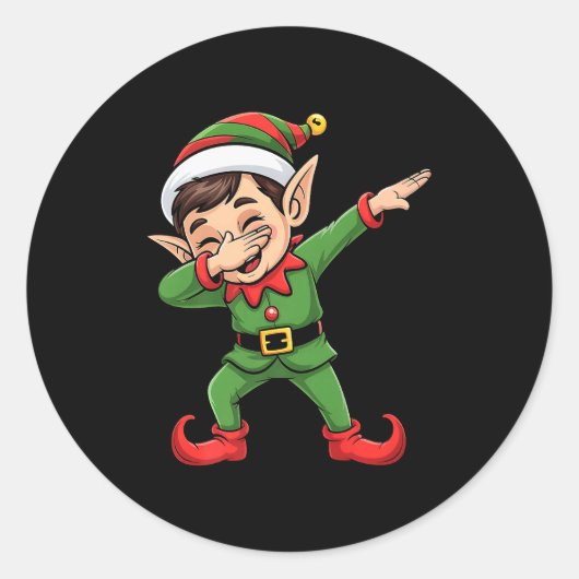 Christmas Pajama Dabbing Elf Kids Boys Girls Xmas  Ronde Sticker (Voorkant)