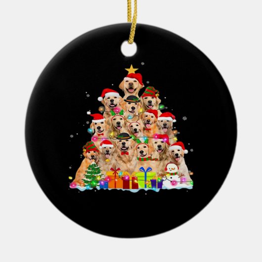 Christmas Pajama Golden Retriever Tree Xmas Gift D Keramisch Ornament (Voorkant)
