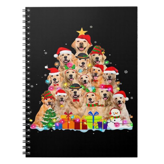 Christmas Pajama Golden Retriever Tree Xmas Gift D Notitieboek (Voorkant)