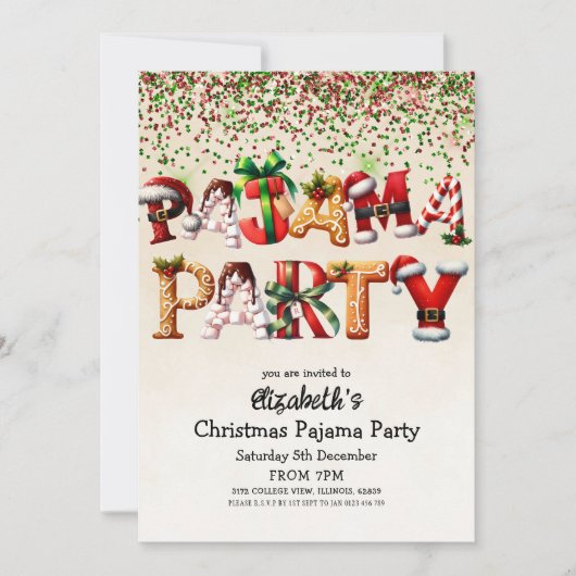 Christmas Pajama Party Candy Cane Santa Hat Design Kaart (Voorkant)