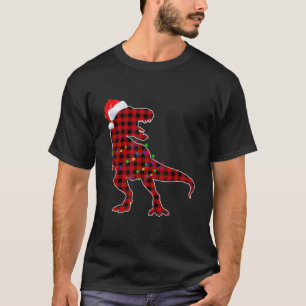 Christmas Pajamas T Rex Red Plaid Funny Buffalo T-shirt