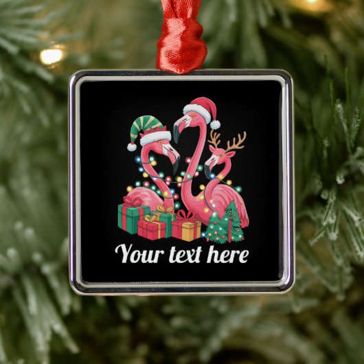 Christmas Palm Flamingo Personalized Xmas Lights Metalen Ornament (Boom)