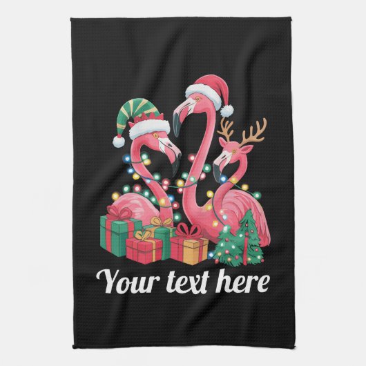 Christmas Palm Flamingo Personalized Xmas Lights  Theedoek (Verticaal)