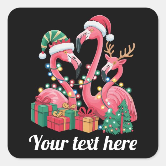 Christmas Palm Flamingo Personalized Xmas Lights Vierkante Sticker (Voorkant)