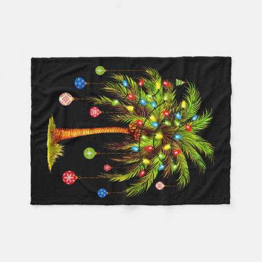 Christmas Palm Tree Light Hawaiian Trocal Xmas  Fleece Deken (Voorkant (Horizontaal))