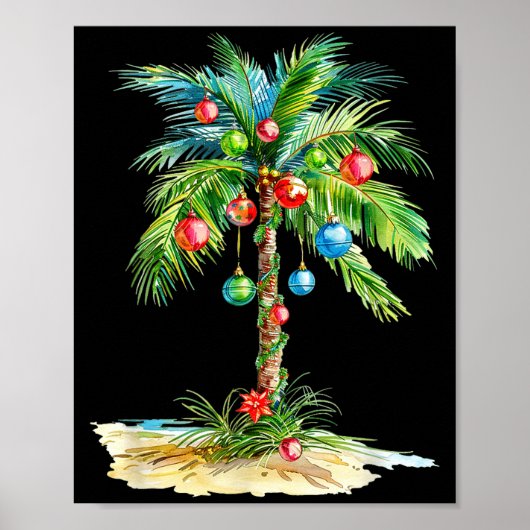 Christmas Palm Tree Light Hawaiian Trocal Xmas Men Poster (Voorkant)
