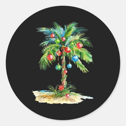 Christmas Palm Tree Light Hawaiian Trocal Xmas Men Ronde Sticker (Voorkant)