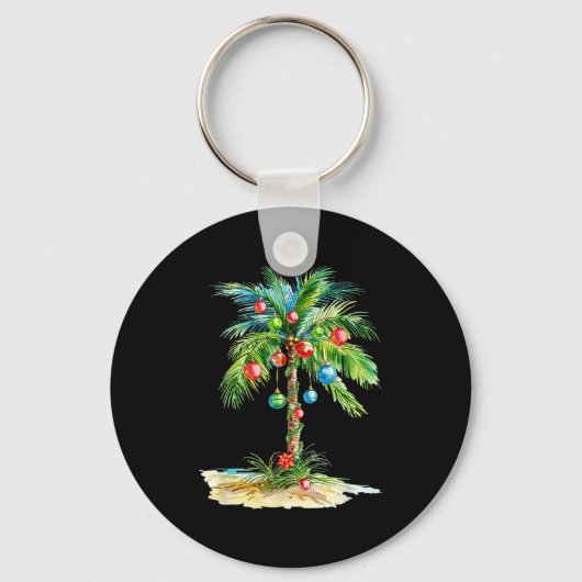Christmas Palm Tree Light Hawaiian Trocal Xmas Men Sleutelhanger (Voorkant)