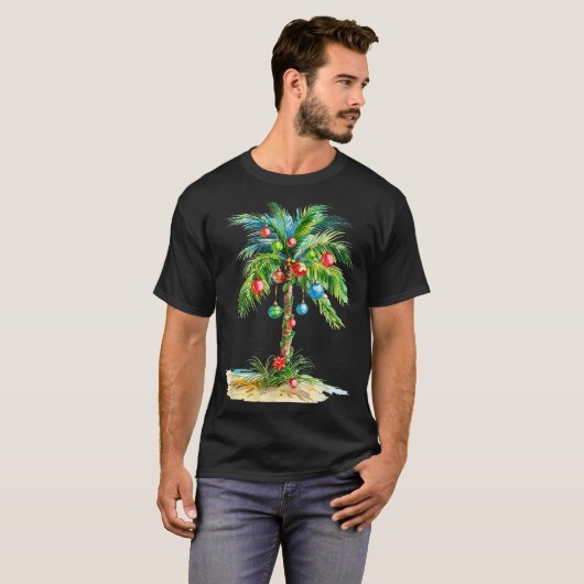 Christmas Palm Tree Light Hawaiian Trocal Xmas Men T-shirt (Voorkant volledig)