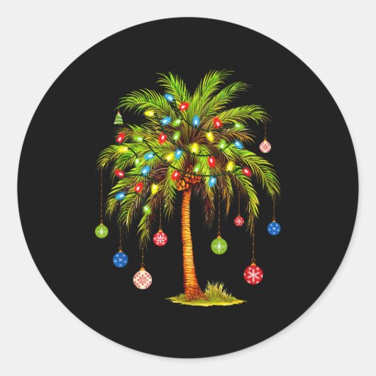 Christmas Palm Tree Light Hawaiian Trocal Xmas  Ronde Sticker (Voorkant)