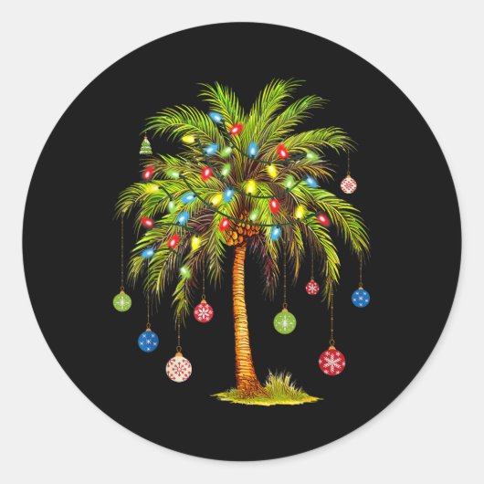 Christmas Palm Tree Light Hawaiian Tropical Xmas 1 Ronde Sticker (Voorkant)