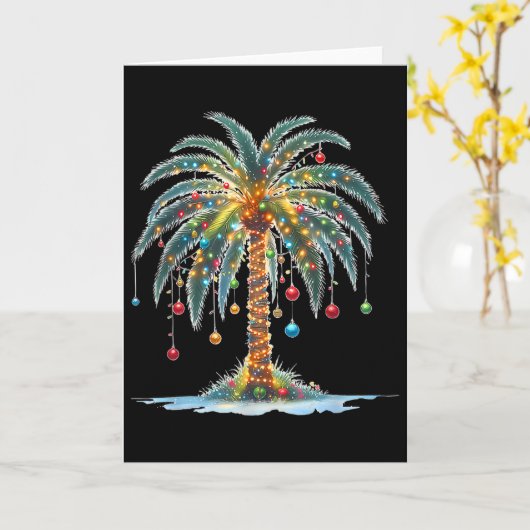 Christmas Palm Tree Light Hawaiian Tropical Xmas 2 Kaart (Gele Bloem)