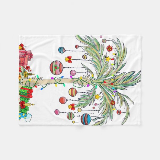 Christmas Palm Tree Light Hawaiian Tropical Xmas Fleece Deken (Voorkant (Horizontaal))