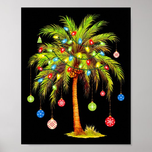 Christmas Palm Tree Light Hawaiian Tropical Xmas Poster (Voorkant)