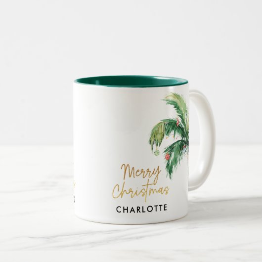Christmas Palm Tree Script Aangepast Tweekleurige Koffiemok (Voorkant rechts)