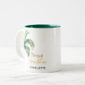 Christmas Palm Tree Script Aangepast Tweekleurige Koffiemok (Voorkant links)