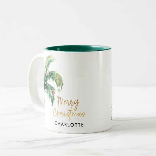 Christmas Palm Tree Script Aangepast Tweekleurige Koffiemok (Voorkant links)