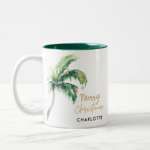 Christmas Palm Tree Script Aangepast Tweekleurige Koffiemok