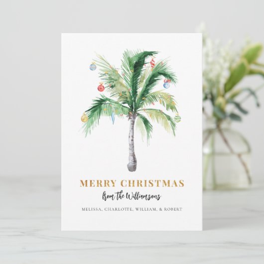 Christmas Palm Tree Script Modern Feestdagenkaart (Staand voorkant)