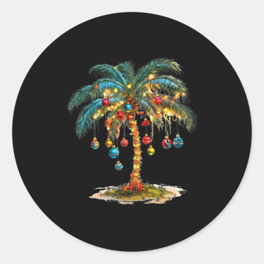 Christmas Palm Tree Women Funny Hawaiian Beach Tro Ronde Sticker (Voorkant)