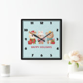 Christmas Pals - Reindeer Bear & Rabbit Vierkante Klok (Huis)