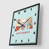 Christmas Pals - Reindeer Bear & Rabbit Vierkante Klok (Hoek)