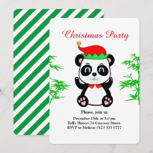Christmas Panda Beer Elf op White Party Invitation Kaart