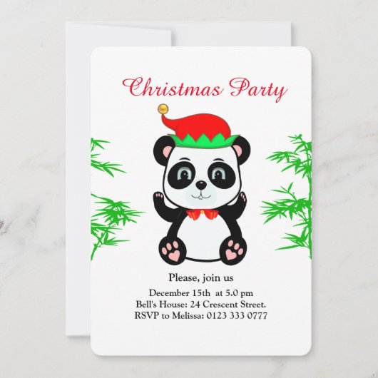 Christmas Panda Beer Elf op White Party Invitation Kaart (Voorkant)