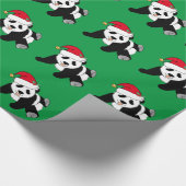 Christmas Panda Beer Groen Cadeaupapier (Hoek)