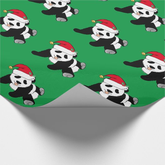 Christmas Panda Beer Groen Cadeaupapier (Hoek)