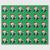 Christmas Panda Beer Groen Cadeaupapier (Vlak)