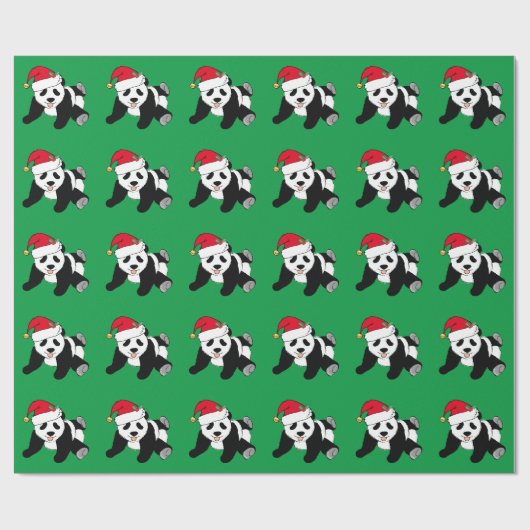 Christmas Panda Beer Groen Cadeaupapier (Vlak)