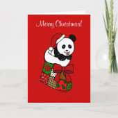 Christmas Panda Cartoon kous Feestdagen Kaart (Voorkant)