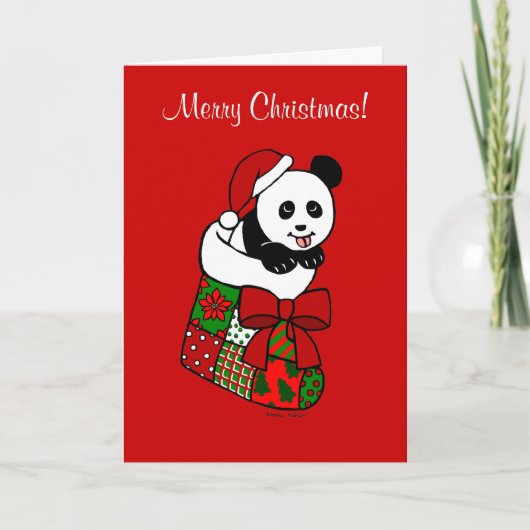 Christmas Panda Cartoon kous Feestdagen Kaart (Voorkant)